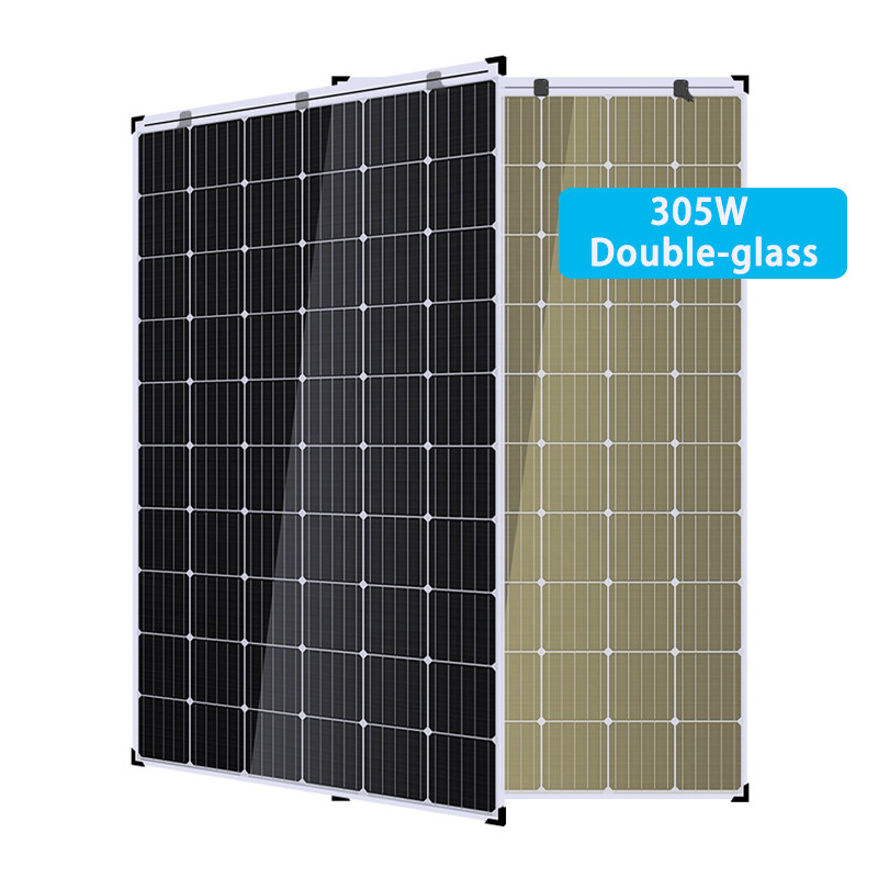 305W frameless double sided glass solar panel